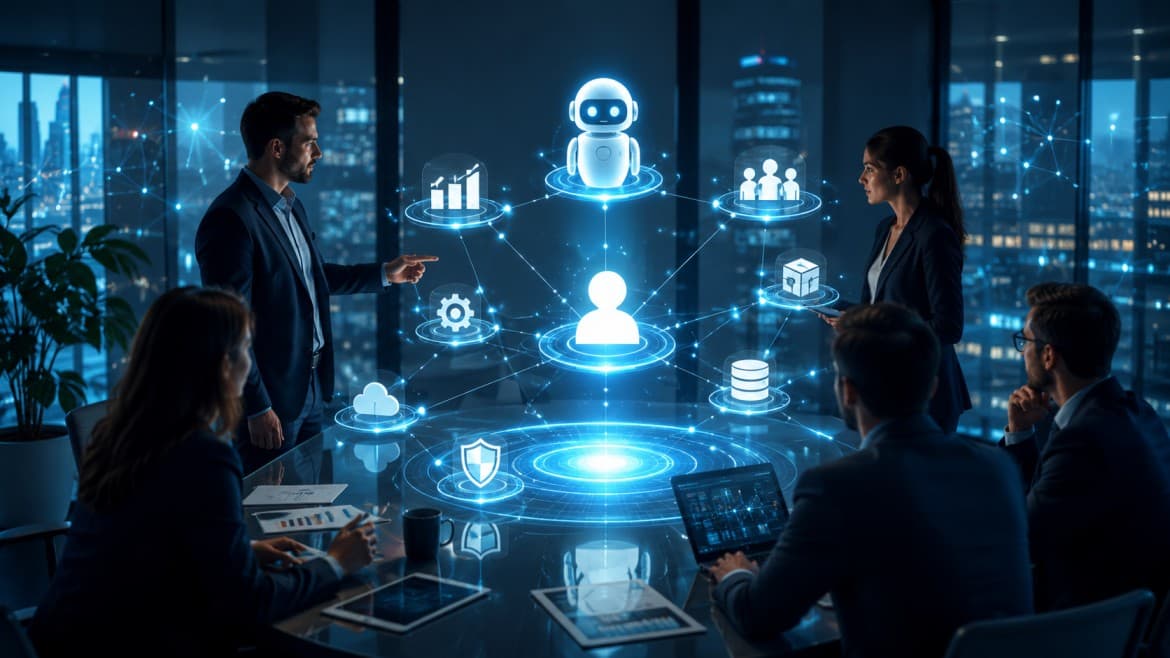Enterprise team planning Agentic CRM with AI automation, connected business systems, and data readiness strategies, by Dynamics Monk.